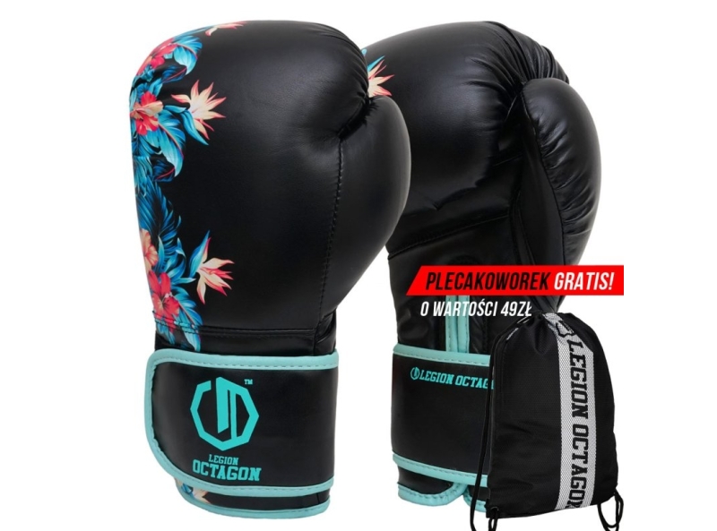 Rękawice bokserskie damskie Legion Octagon Flower black/sea green + workoplecak GRATIS
