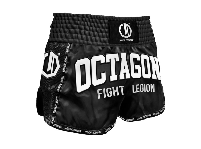 Spodenki Kickboxing/Muay Thai Legion Octagon Fight Legion PREMIUM Black/White – Profesjonalne Spodenki Treningowe