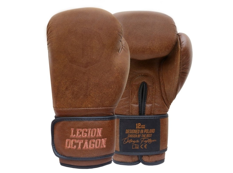 Rękawice bokserskie Octagon Legion PRO Oldschool Brown – profesjonalne rękawice treningowe