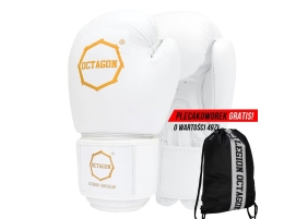 Rękawice bokserskie Octagon Royal white/gold SKÓRA plecakoworek GRATIS!
