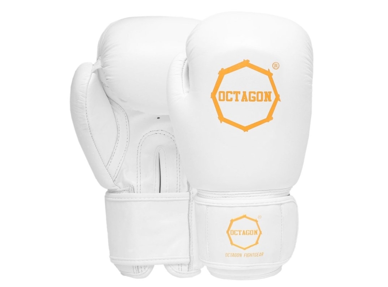 Rękawice bokserskie Octagon Royal White/Gold – skórzane, profesjonalne rękawice treningowe