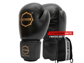 Rękawice bokserskie Octagon Royal black/gold SKÓRA plecakoworek GRATIS!