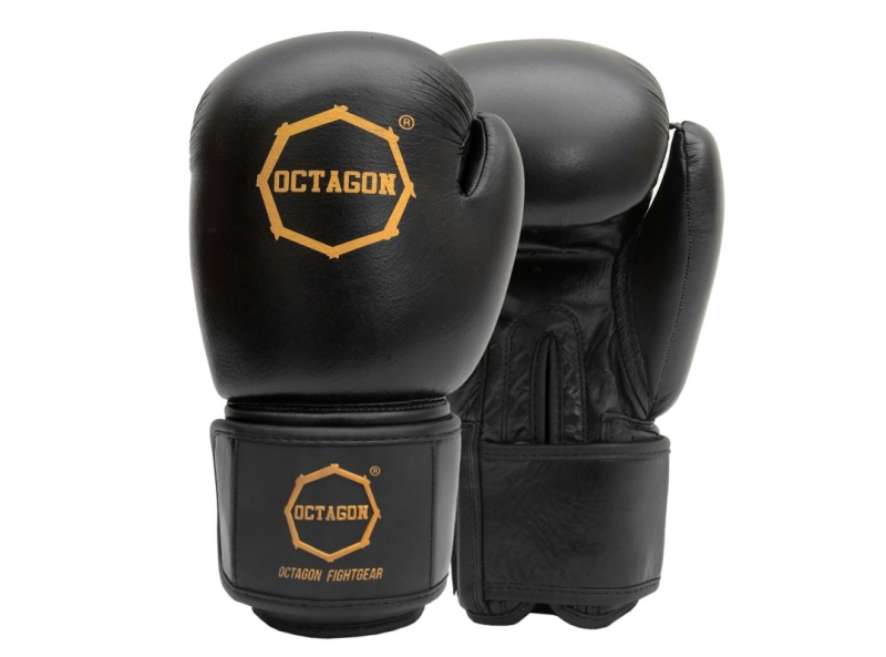 Rękawice bokserskie Octagon Royal Black/Gold – skórzane, profesjonalne rękawice treningowe