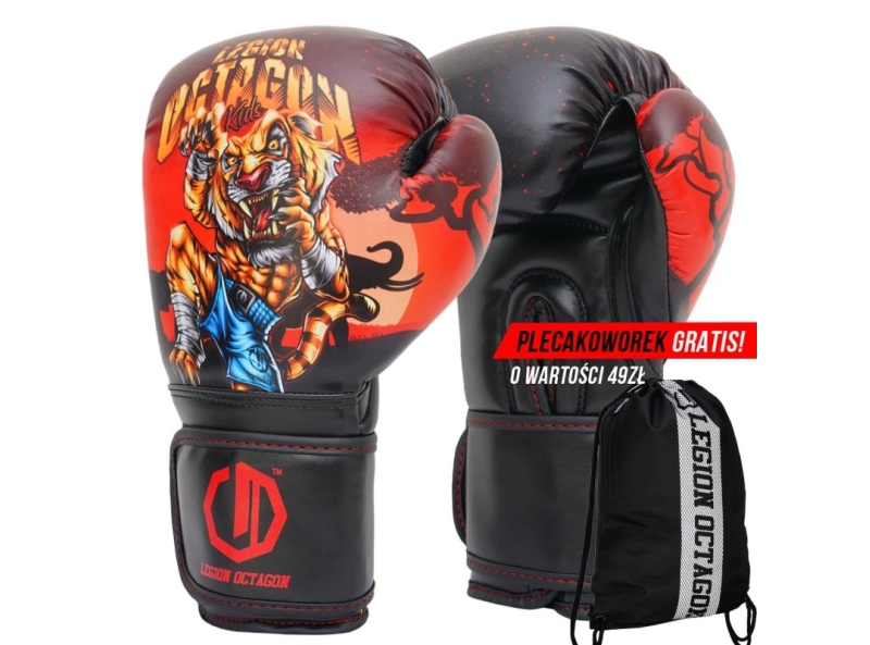Rękawice bokserskie dziecięce Legion Octagon Tiger plecakoworek GRATIS!