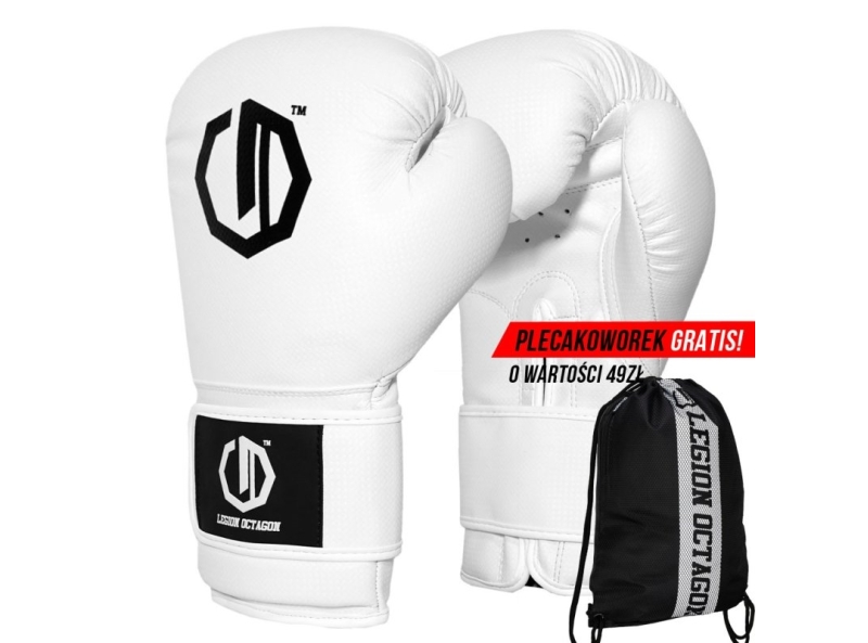 Rękawice bokserskie Legion Octagon Kevlar white plecakoworek GRATIS!