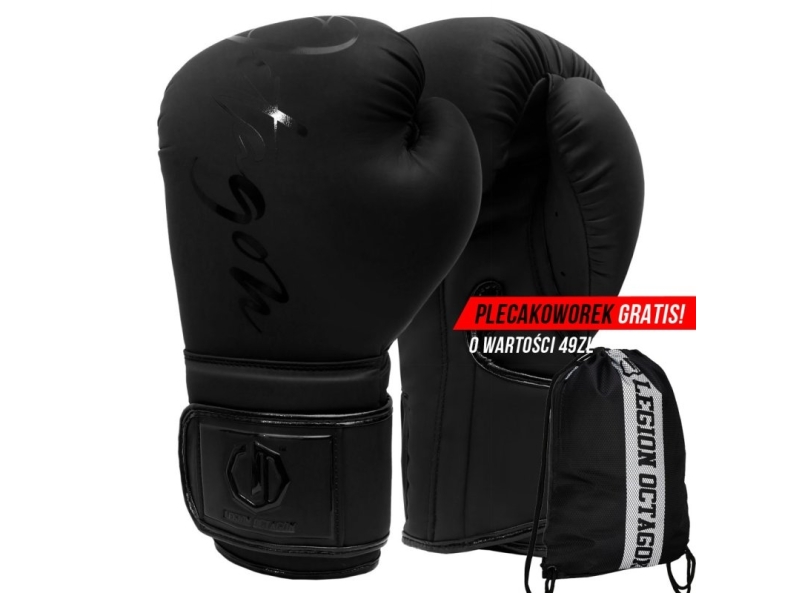 Rękawice bokserskie Legion Octagon Script PU matt black/black plecakoworek GRATIS!