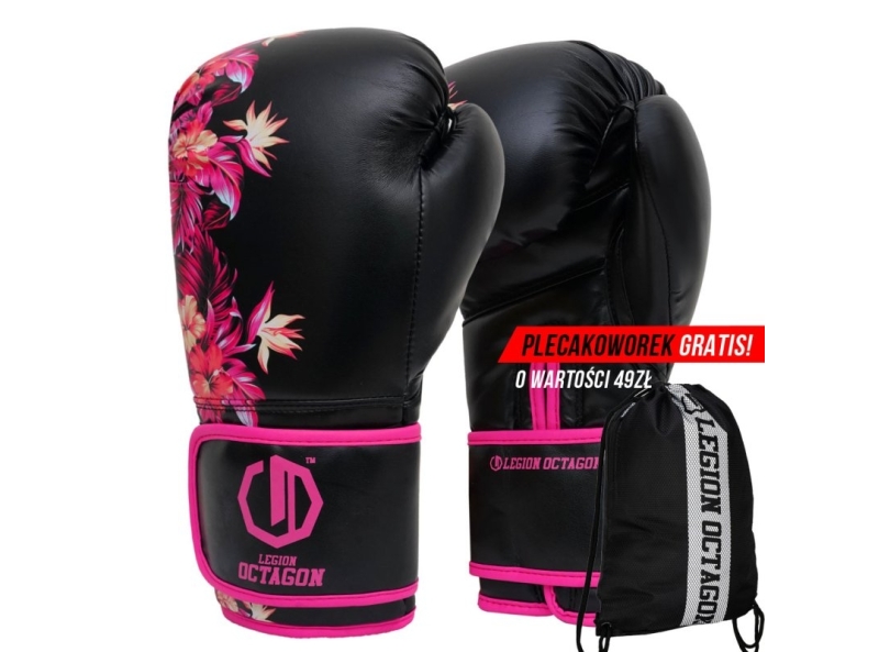 Rękawice bokserskie damskie Legion Octagon Flower black/pink + workoplecak GRATIS