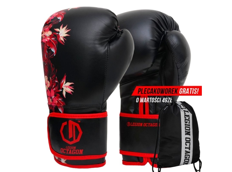 Rękawice bokserskie damskie Legion Octagon Flower black/red + workoplecak GRATIS